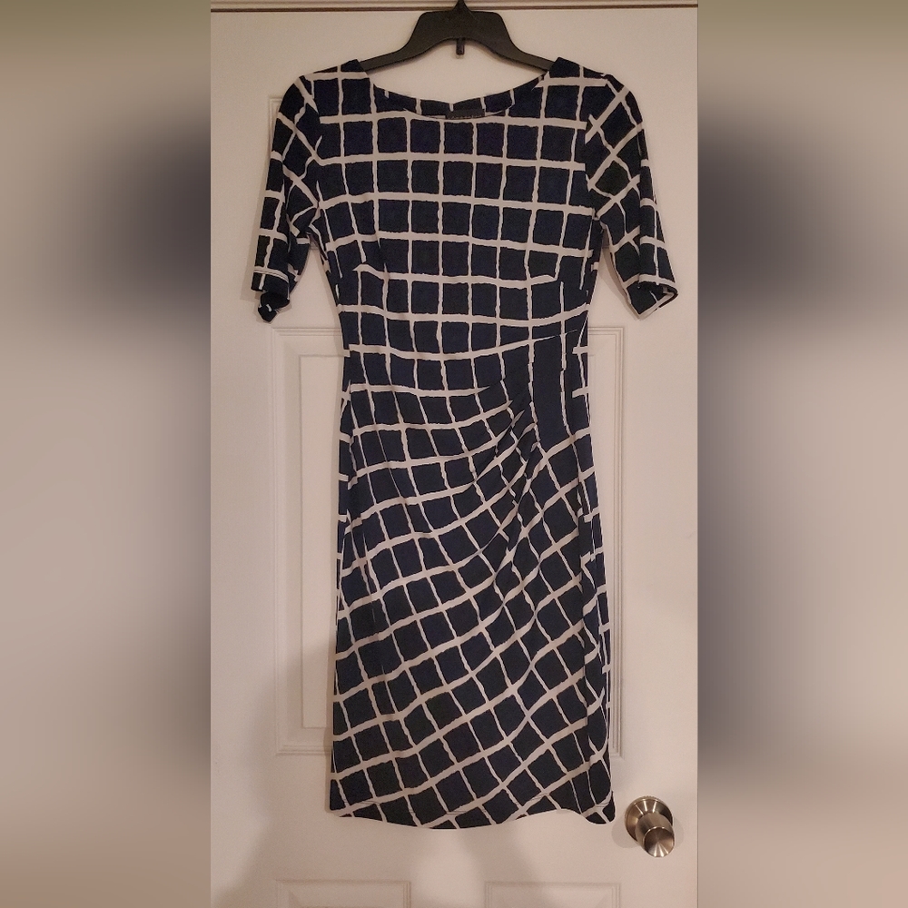 Connected Apparel Blue and White Short Sleeve Dress